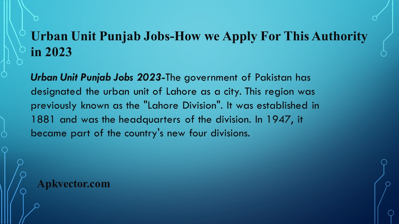Urban Unit Punjab Jobs